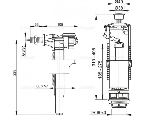 Выпускной комплект со стоп кнопкой А15 3/8", боковой Alcaplast SA2000 SA2000-3/8"