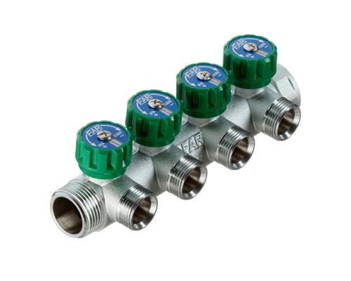 Коллектор Far (FK 3824 134) 1 ВР(г) х 4 выхода 3/4 НР(ш) ЕК х 1 НР(ш) регулируeмый FK 3824 134