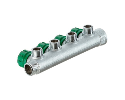 Коллектор FAR 3824 3412TP распределительный 3/4" (ВР-НР) с 4 отводами 1/2" НР, плоское уплотнение FK 3824 3412TP