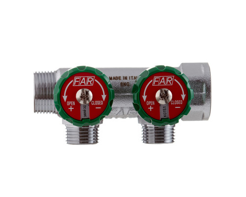 Коллектор FAR 3821 3412TP распределительный 3/4" (ВР-НР) с 2 отводами 1/2" НР, плоское уплотнение FK 3821 3412TP
