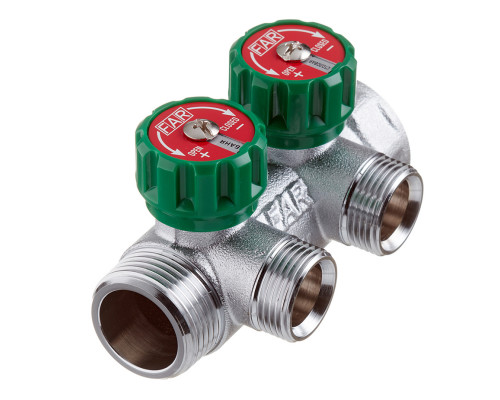 Коллектор Far (FK 3821 134) 1 ВР(г) х 2 выхода 3/4 НР(ш) ЕК х 1 НР(ш) регулируeмый FK 3821 134