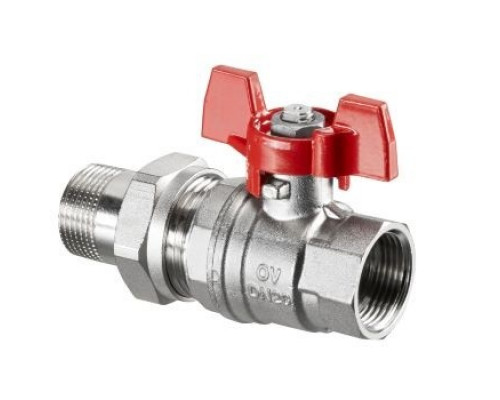 Кран шаровый 1" НГ с американкой маховик из алюминия Optibal Oventrop 1075808
