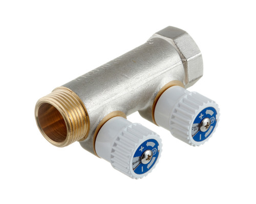 Коллектор Stout (SMB 6851 341202) 3/4 ВР(г) х 2 выхода 1/2 НР(ш) х 3/4 НР(ш) регулируeмый SMB 6851 341202