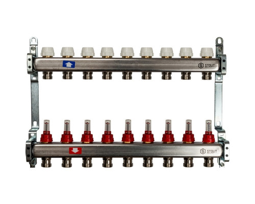Коллектор STOUT SMS 0917 000009 на 9 выходов, из нержавеющей стали с расходомерами SMS 0917 000009