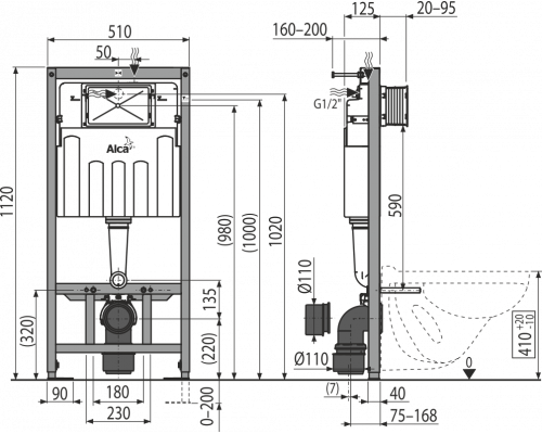 Инсталляция для унитаза AlcaPlast Sadromodul AM101/1120-0001(2в1)