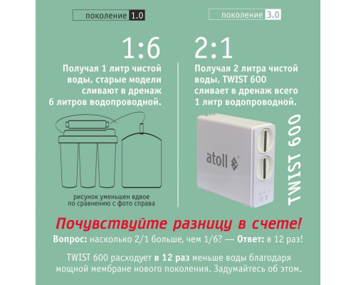Прямоточная система обратного осмоса atoll TWIST 600 ATEFDR123