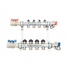 Комплект коллекторов HKV 1" на 8 контуров 3/4" ЕК с шаровыми кранами РЕХАУ