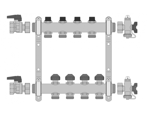 Комплект коллекторов HKV 1" на 11 контуров 3/4" ЕК с шаровыми кранами РЕХАУ 12181113001