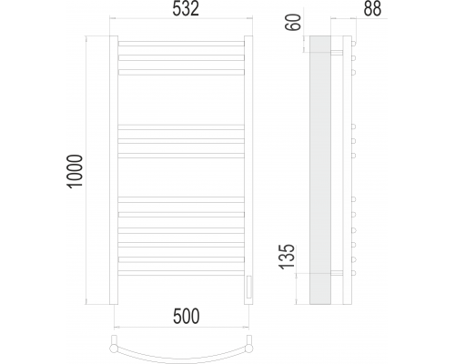 Классик П12 500х1000 электро (sensor quick touch) Полотенцесушитель TERMINUS