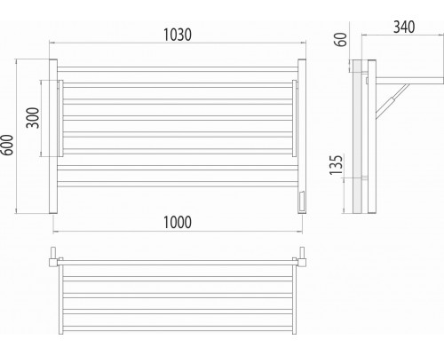 Горизонт П8 1000х600 электро КС ЧЕРНЫЙ МУАР (sensor quick touch) Полотенцесушитель TERMINUS