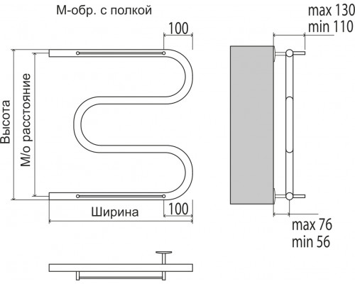 М-обр с/п AISI 32х2 500х400 Полотенцесушитель TERMINUS