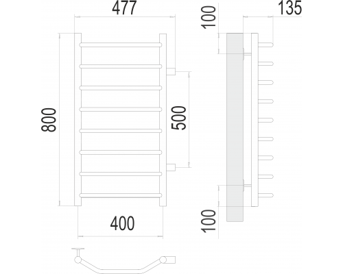 Виктория П8 400х800 бп500 Полотенцесушитель TERMINUS