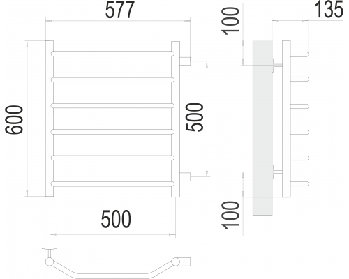 Виктория П6 500х600 бп500 Полотенцесушитель TERMINUS