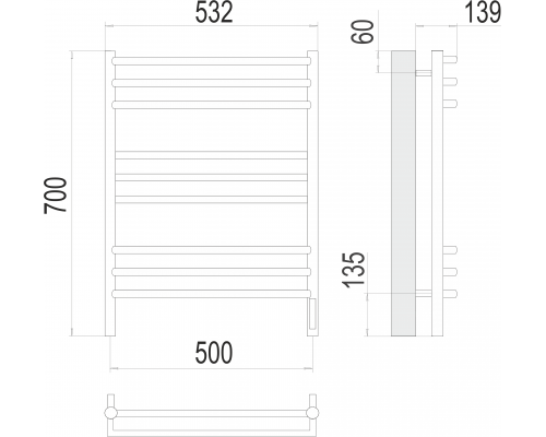 Прато П9 500х700 электро (sensor quick touch) Полотенцесушитель TERMINUS