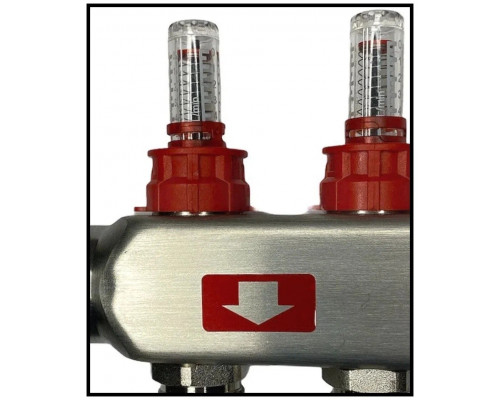Коллектор TIM на 3 выхода для теплого пола, нержавеющий корпус, "КВАДРАТ" с расходомерами KCS5003 Тим